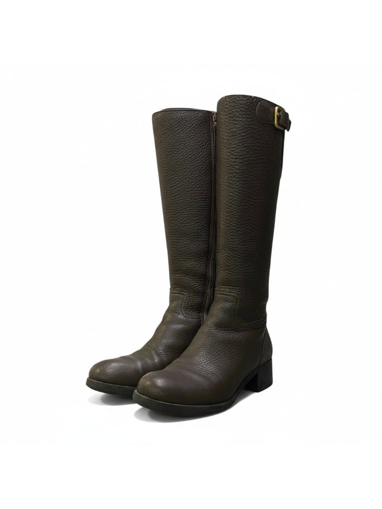 Prada Leather Long Boots Long Jockey 37 Brown